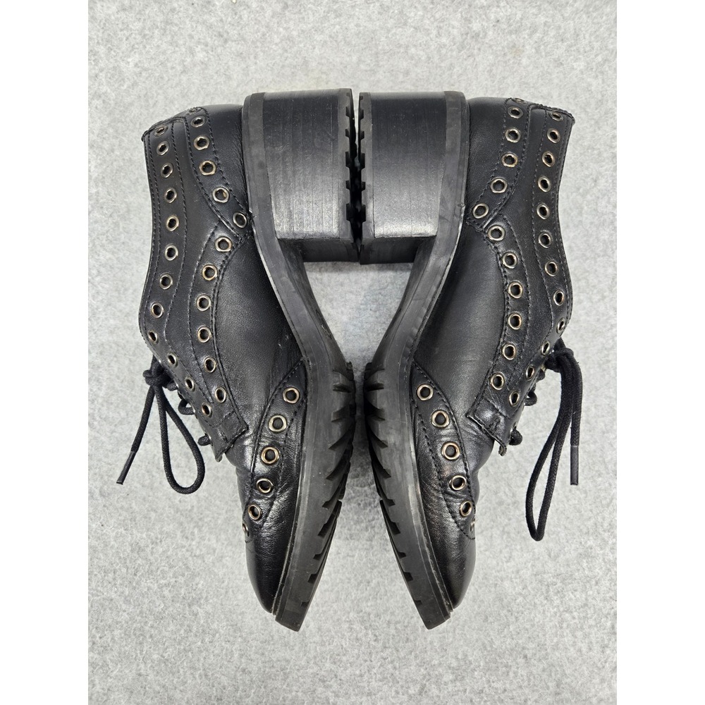 Michael Kors Black Leather Grommet Eyelet Lace Up Block Heel Oxfords 7M Goth - Picture 5 of 7